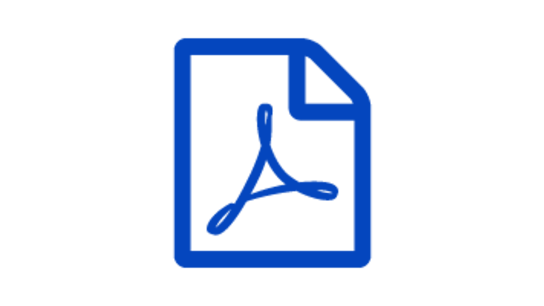 Symbol für eine PDF-Datei in blauer Farbe, dargestellt als aufrecht stehendes Blatt mit einem herunterhängenden rechten oberen Eck.