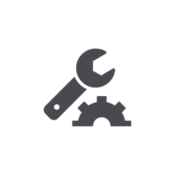 Schraubenschlüssel und Zahnrad, symbolisieren Reparatur und technische Arbeit.