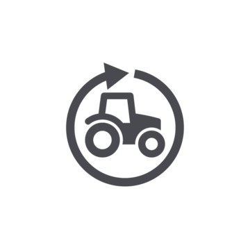 Graues Symbol eines Traktors in einem kreisförmigen Pfeil, der Recycling oder Kreislaufwirtschaft darstellt.