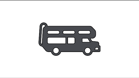 Graue Ikonografie eines Busses mit Fenster und Rädern auf weißem Hintergrund.