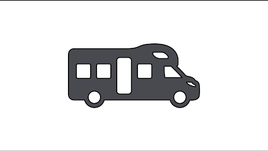Grafische Darstellung eines Wohnmobils in einem minimalistischen Stil.