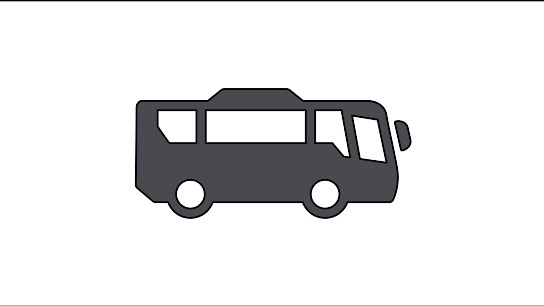 Grafische Darstellung eines klassischen Campingbusses in minimalistischer, grauer Illustration.