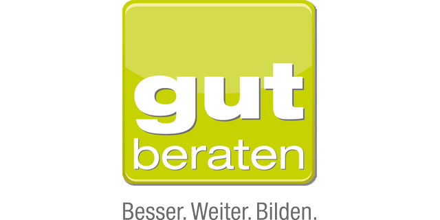 Logo mit dem Text "gut beraten" in leuchtendem Grün und dem Untertitel "Besser Weiter Bildern." in grau.